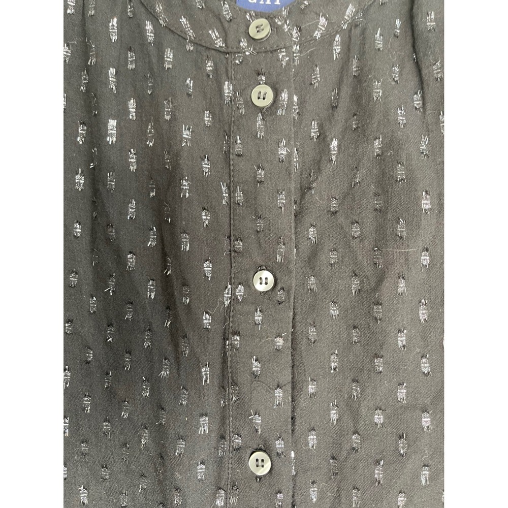 Gap Womens Black Silver Metallic Clip Dot Puff Sleeve Button Front Blouse M - Picture 8 of 12